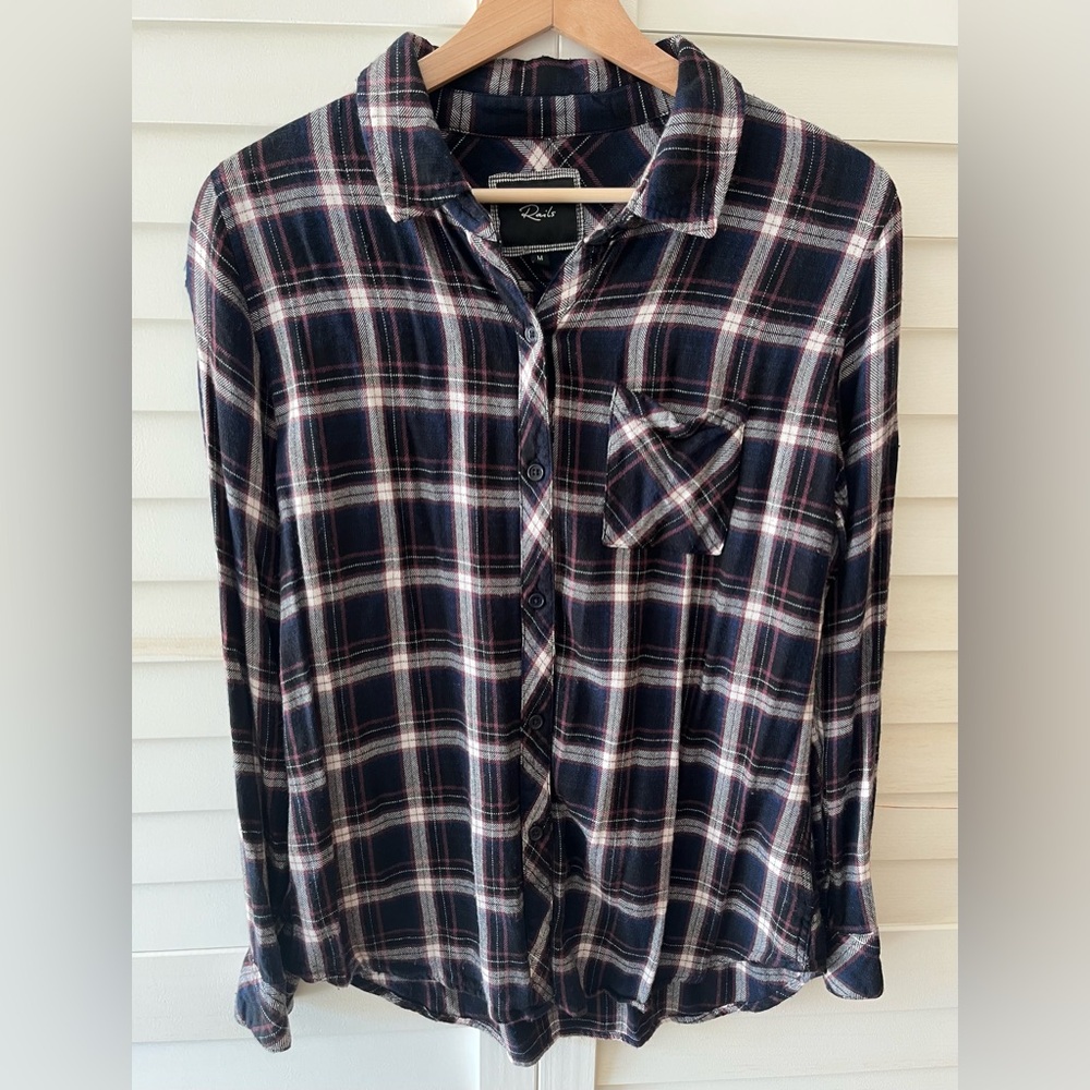 Rails Navy Hunter Plaid Button Up Flannel Shirt Size Medium
